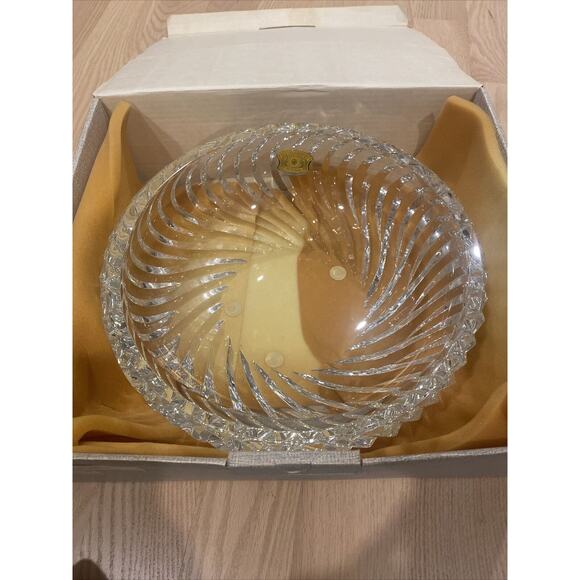 Val St. Lambert Vintage 12” Crystal Bowl Swirl Signed & Sticker W/Orig Box - Picture 7 of 11